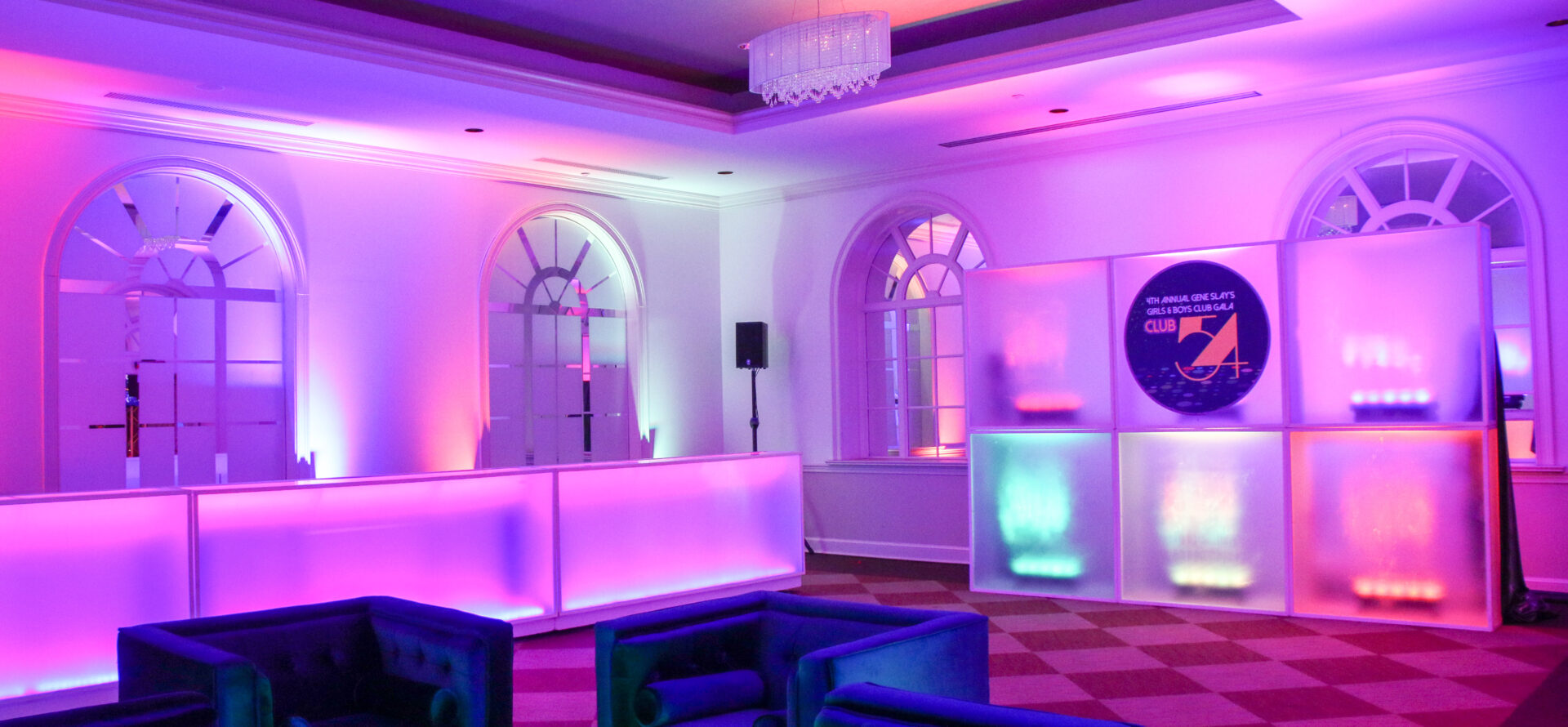 Modern bar with purple and pink lighting