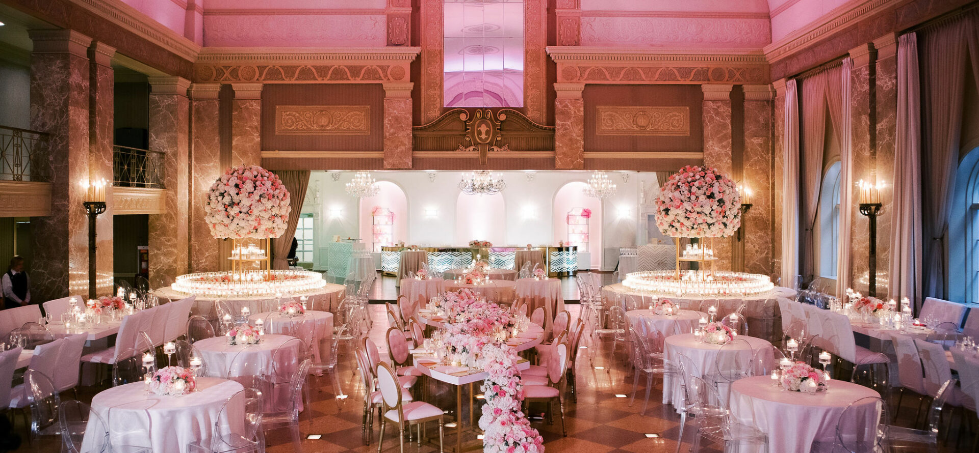 Ballroom with themed tables and lights